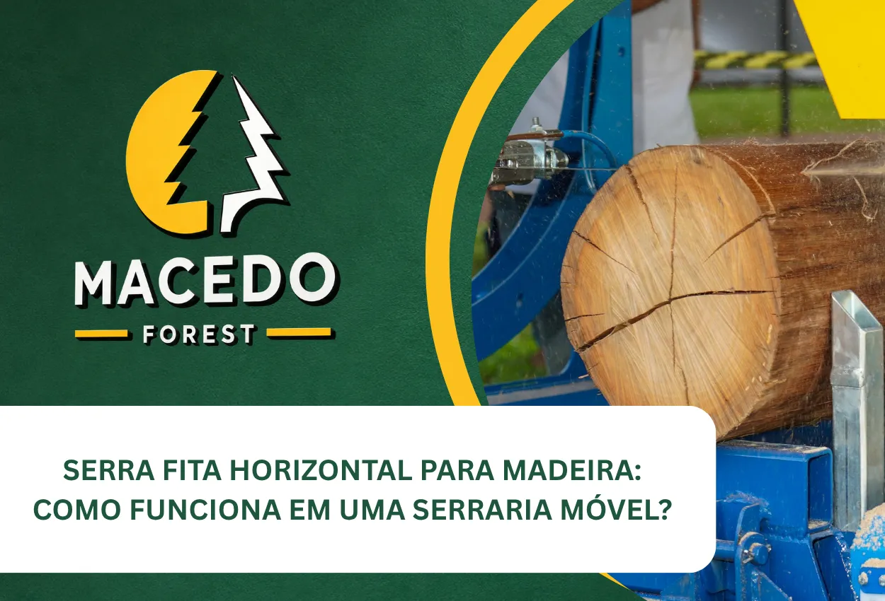 Serra fita horizontal madeira em serraria móvel cortando tora