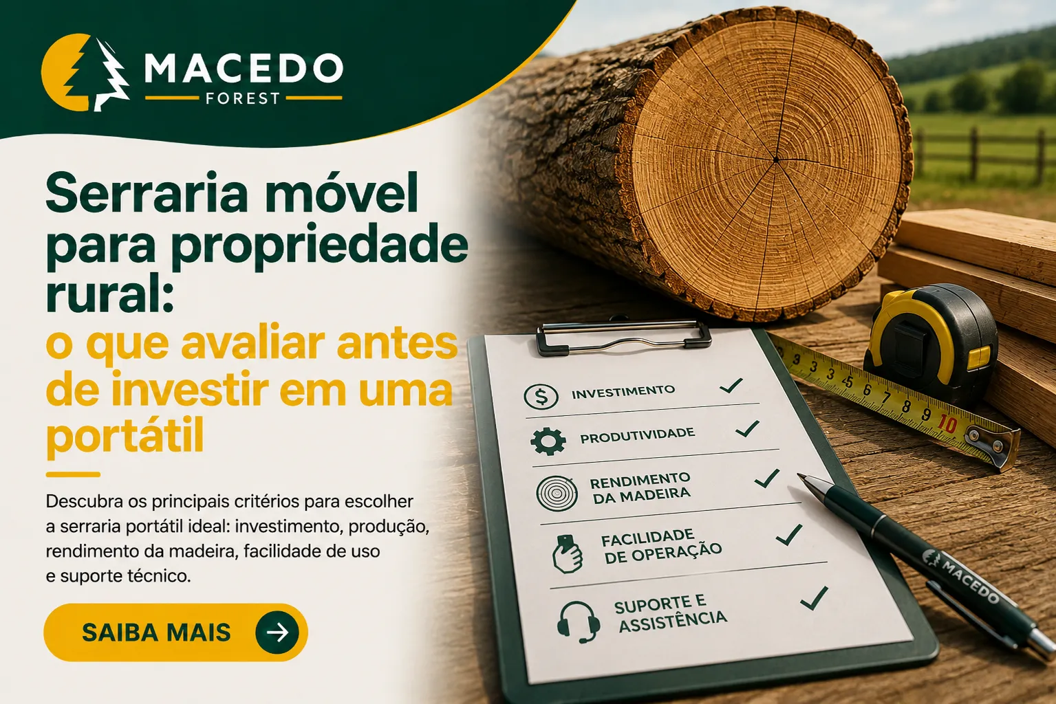 Serraria móvel para propriedade rural transformando toras em madeira para uso próprio